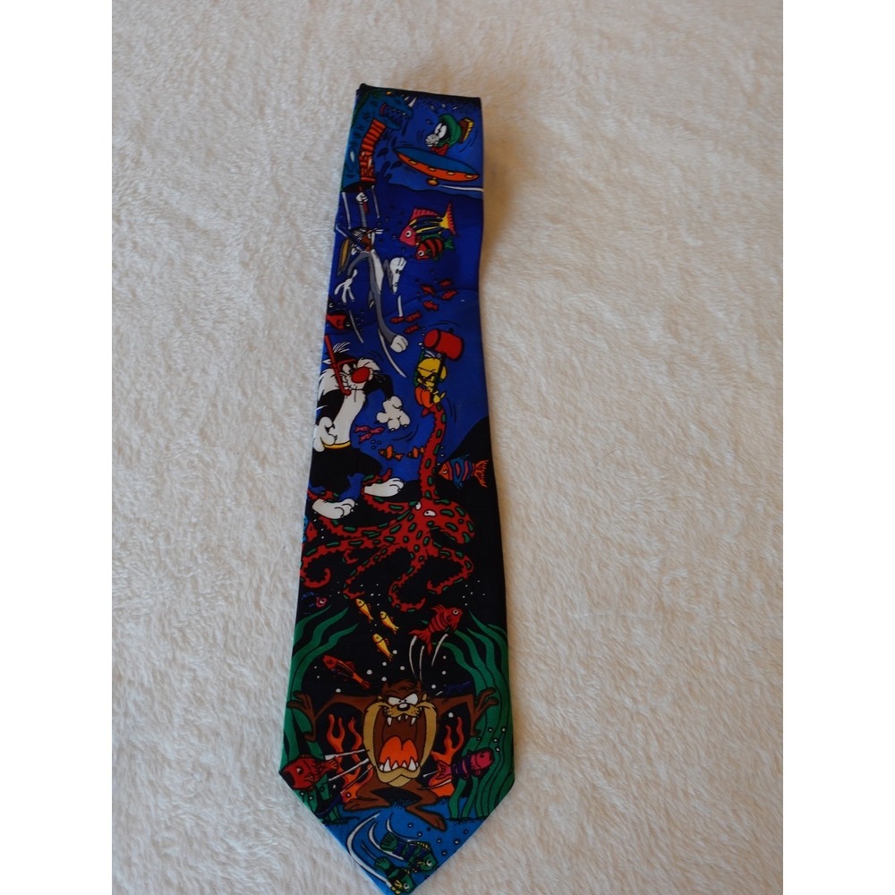 Taz Marvin The Martian Looney Tunes Mania 1993 Silk Poly Necktie Bugs Tweety Vtg